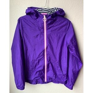 LANDS’ END Girls Lightweight Hooded Windbreaker Purple Zip-Up